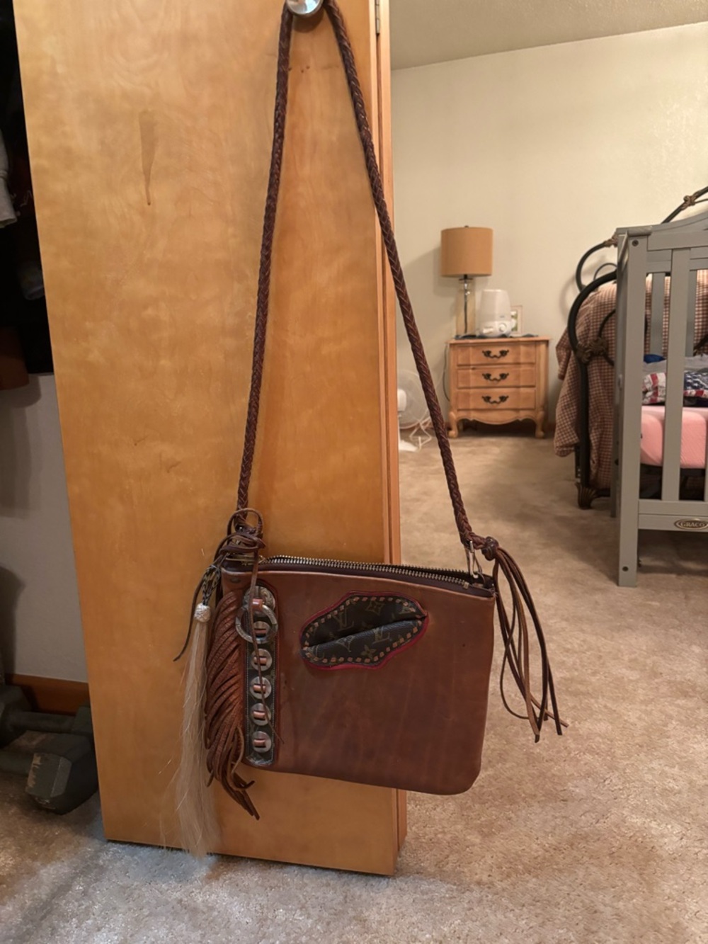 Brown Leather Fringe Crossbody Bag with
Authentic Louis Vuitton added on